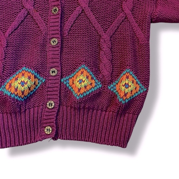 Vintage 90s Counterparts Cardigan Cable Knit Short Sleeve ButtonUp Korea Medium - Picture 4 of 6